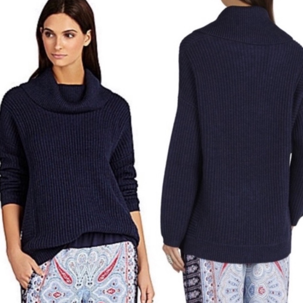 BCBGMaxAzria Sandrah Heather Navy Cowl Neck Turtleneck Knit Sweater